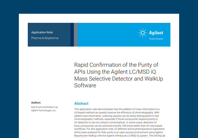 Rapid Confirmation of the Purity of APIs Using the Agilent LC/MSD iQ Mass Selective Detector and WalkUp Software