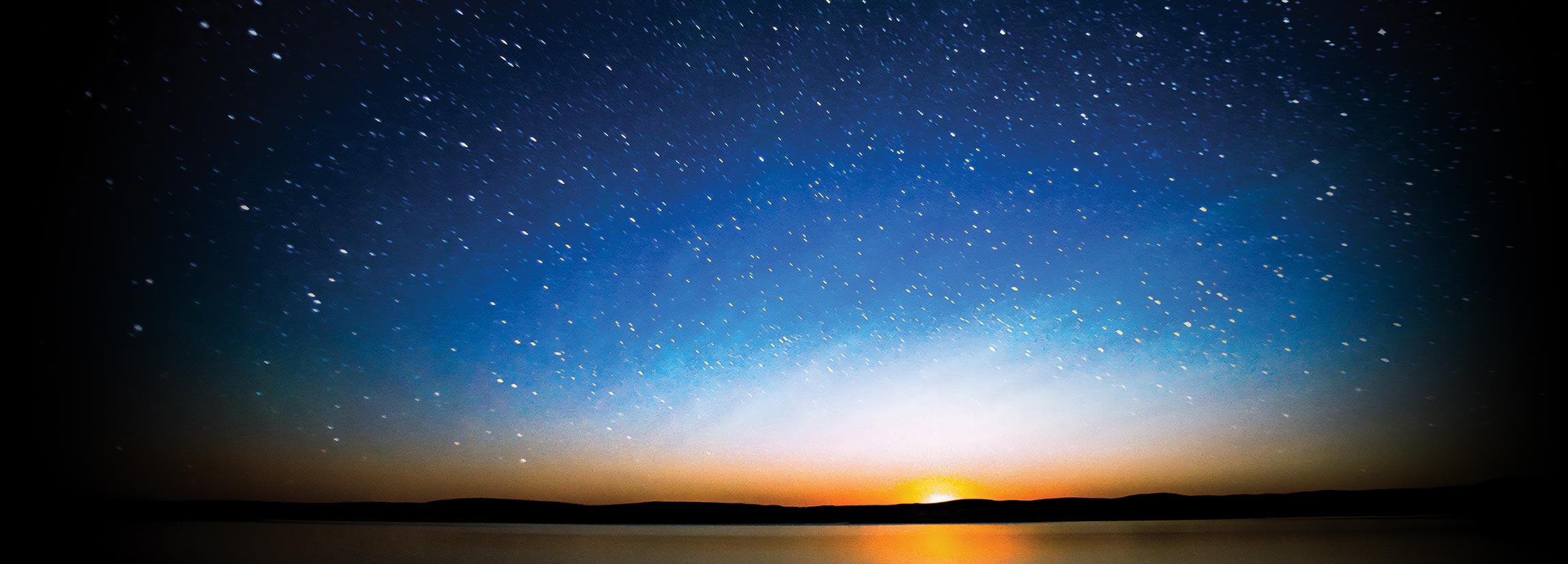 Panorama of sunset and stars