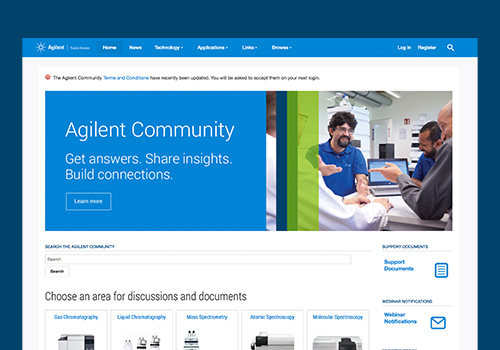 Agilent.com 내의 애질런트 커뮤니티 페이지 스크린샷