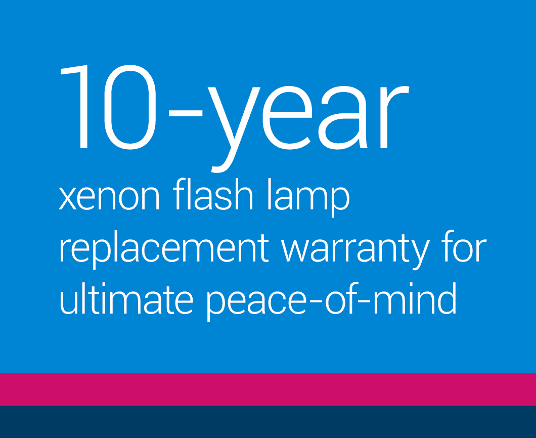 10-year xenon flash lamp replacement warranty for ultimate peace-of-mind